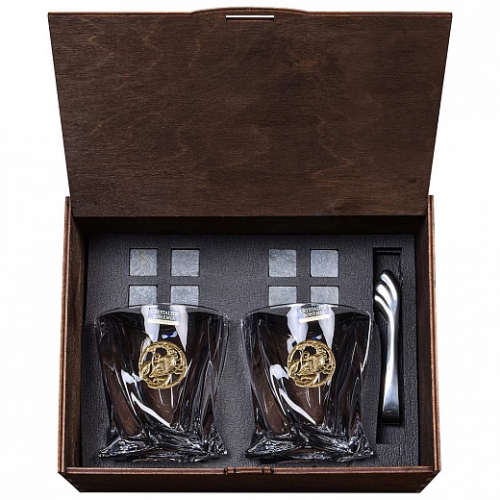 Бокалы для виски знак зодиака "Рак"  в деревянной коробке с костерами GP-1200081