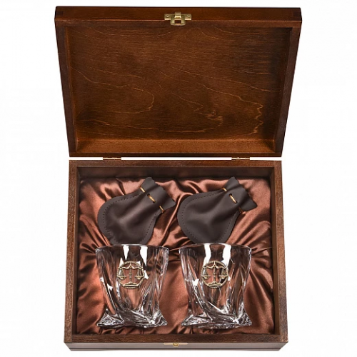 Набор бокалов для виски подарочный "Весы" в деревянной шкатулке/ подарок мужчине/ бокалы GP-15000024