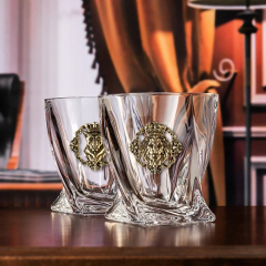 Набор бокалов для виски подарочный "Лев и львица Царские" в деревянной шкатулке/ подарок мужчине/ бокалы