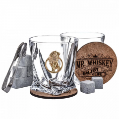 Набор бокалов для виски Квадро ( 2 шт.) с накладкой "Лев" 1200087