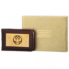 004-15-80А визитница мужская «Россия Златоглавая» с накладкой из Златоуста (никель, золото 999 пробы)