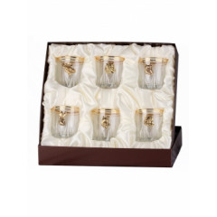 Набор бокалов для виски (6 шт.) с накладкой звери (латунь) в подарочной коробке