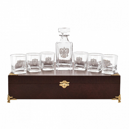 Подарочный набор бокалов для виски Герб РФ 6 шт. со Штофом Таймлесс, золотой свиток "Настоящий мужчина" GP-10056552