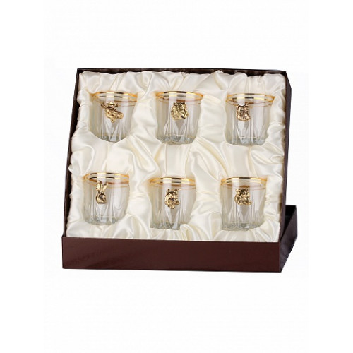 Набор бокалов для виски (6 шт.) с накладкой звери (латунь) в подарочной коробке GP-10056559