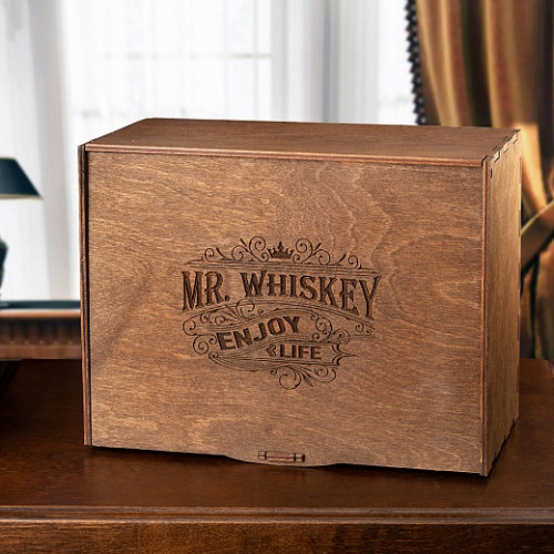 Набор бокалов для виски подарочный "Овен"  в деревянной коробке с костерами