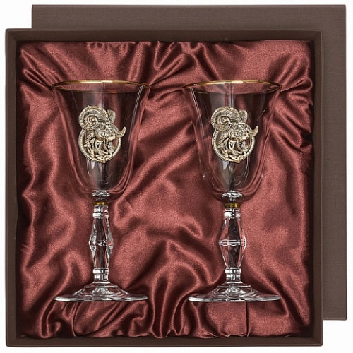 Набор бокалов для вина/шампанского ( 2 шт.) с накладкой "Козерог" ретро в пейсли