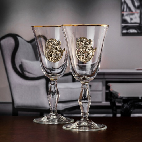 Набор бокалов для вина/шампанского ( 2 шт.) с накладкой "Козерог" ретро в пейсли