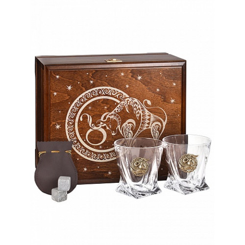 Набор бокалов для виски подарочный "Телец" в деревянной шкатулке/ подарок мужчине/ бокалы