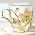 Чашка чайная из фарфора ИФЗ в подстаканнике из латуни "Орхидея" в деревянной шкатулке