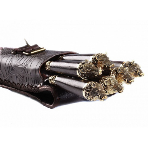 Набор шампуров "Кабан" (латунь) в кожаном колчане с мангалом GP-400101