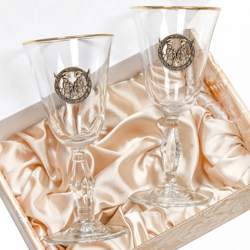 Набор бокалов для вина/шампанского ( 2 шт.) с накладкой "Близнецы" ретро в коробке