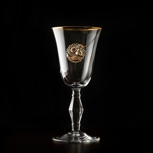Набор бокалов для вина/шампанского ( 2 шт.) с накладкой "Телец" в деревянной шкатулке с гравировкой