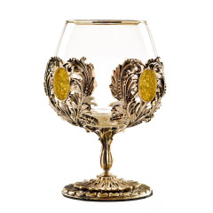 Бокал для коньяка Классик с искусственным камне "Янтарь желтый" 420 мл в подарочной коробке 050401034