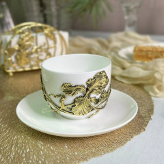 Чайная пара Ирис латунь в черной подарочной коробке