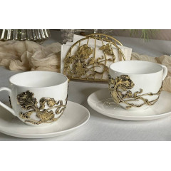 Чайная пара Ирис латунь в черной подарочной коробке