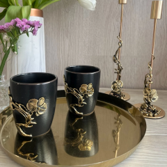 Подарочный набор из 2 чёрных кружек Орхидея