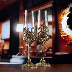 Набор 2 бокала для шампанского "Лебеди"