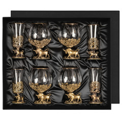 Набор 4 бокала для коньяка и 4 лафитника "Бык", в коробке из дизайнерского картона 13000571