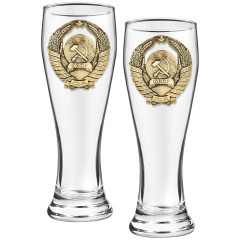 Набор 2 бокала для пива, "Герб СССР", латунь