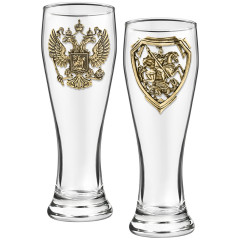Набор 2 бокала для пива, "Герб РФ/Георгий Победоносец", латунь