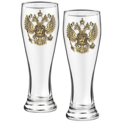 Набор 2 бокала для пива, "Герб РФ", латунь