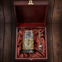 Подстаканник ручной работы "55 лет" Юбилейный в деревянной шкатулке 13000081