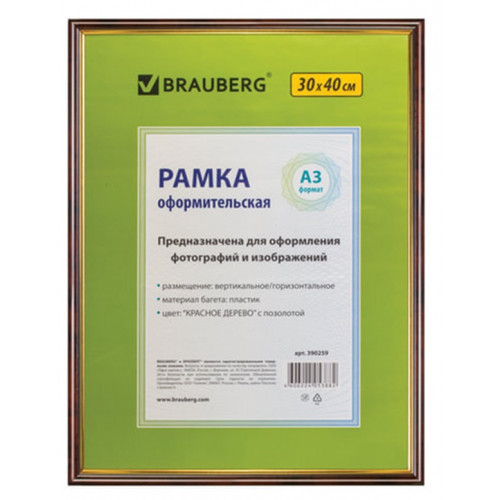 Sam-36 Пластиковая рамка 30х40 см, багет 14 мм, бордо с золотом, вставка стекло