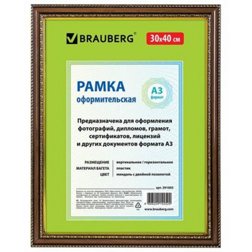 Sam-48 Пластиковая рамка 30х40 см, багет 30 мм, коричневый с золотом, вставка стекло
